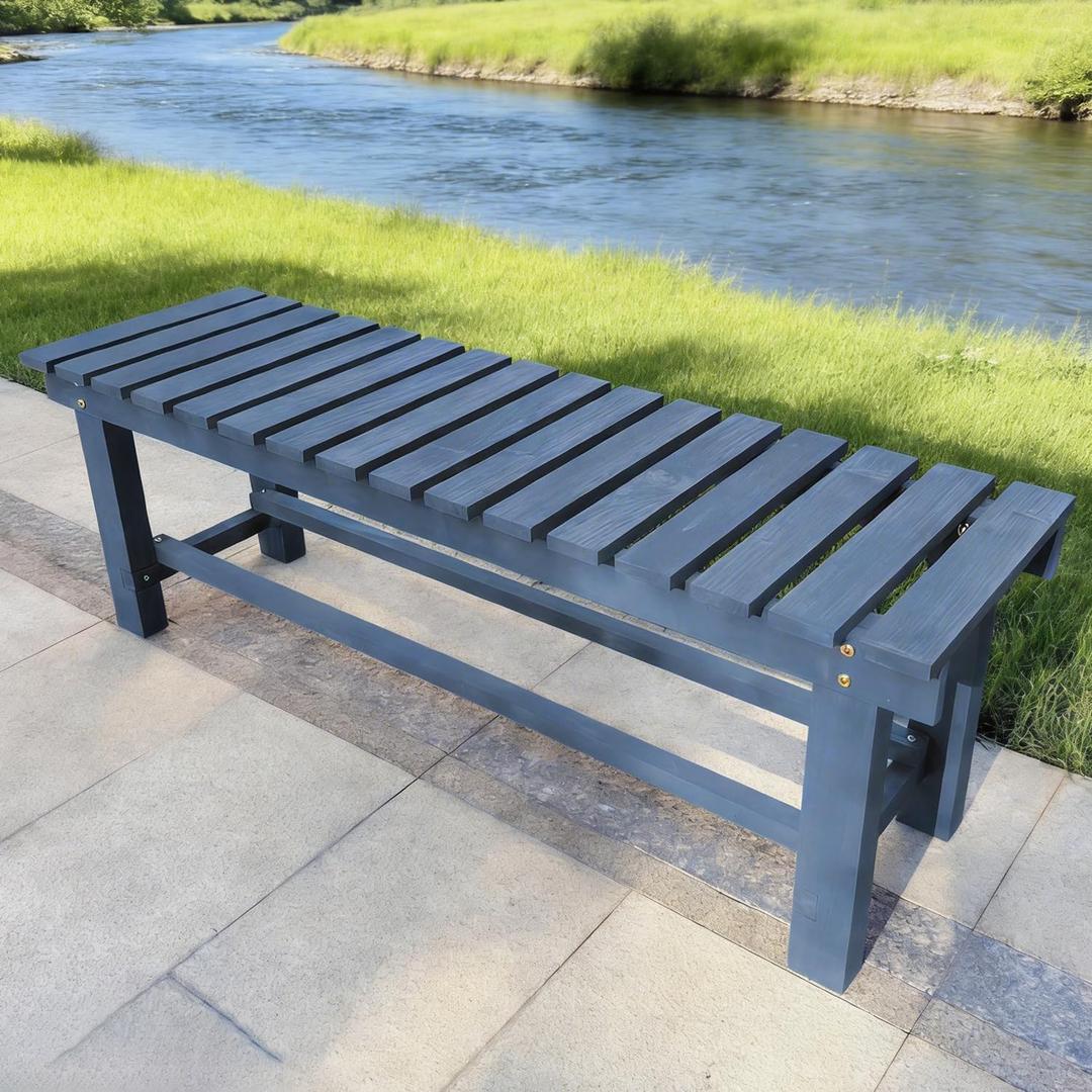 Outdoor Garden Bench,Wood Backless Bench for Yard (Blue,47.25 in)