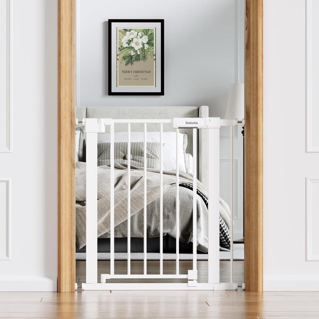 Babelio 26-31 in Baby Gate for Stairs, PressGuard Pet Gate with Wide Door | Pressure/Wall Mount, Dual Lock with Indicator, Auto Close, Heavy Duty, Easy Install for Doorways, Kitchens, Hallway, White