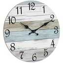 CHYLIN Wall Clock - 18 Inch Silent Non Ticking Wall Clocks Battery Operated, Wooden Rustic Farmhouse Larger Clock Decorative for Living Room, Kitchen (Blue)