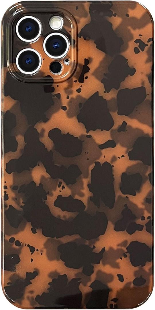 Abbery for iPhone 12 Pro Max Case Tortoise Shell Cheetah Leopard Print Cute Trendy Animal Pattern Design Flexible Soft TPU Protective Women Girls Grily Brown Shockproof Phone Cover