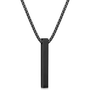 Fiusem Pendant Necklace for Men, Silver Tone/14k Gold Plated/Black Mens Pendant Necklaces with 2.5 mm Box Chain, Stainless Steel Bar Chain, 18-28 Inches