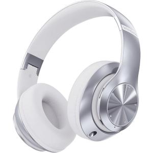 Wireless Bluetooth Headphones Over-Ear, 60H Playtime Foldable Lightweight and Wired Stereo Deep Bass Headset HiFi Stereo Sound with 6 EQ Modes, Micro SD/TF, FM, for Travel Work Laptop PC Cellphone (Silver)