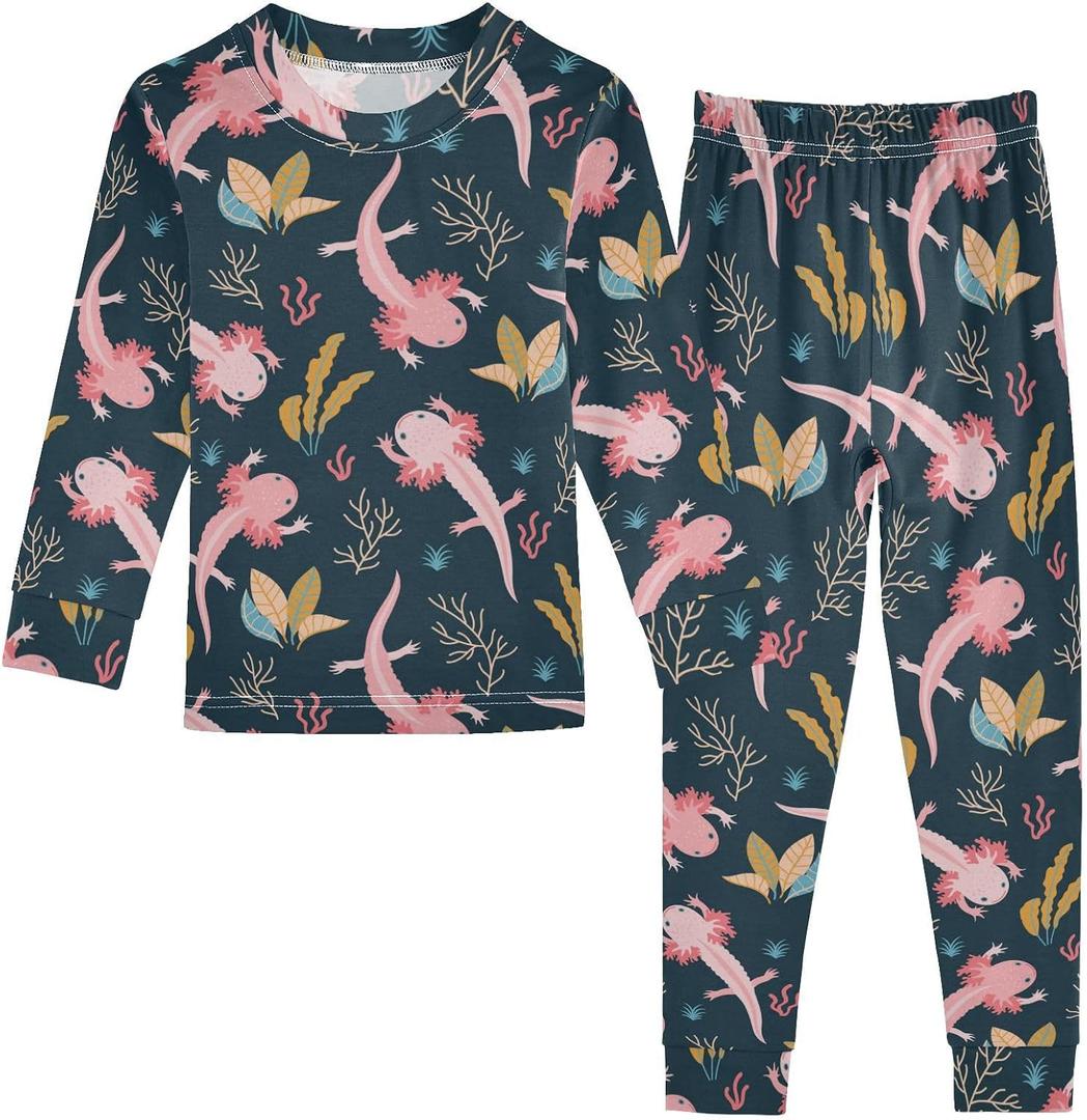 Axolotl Pajama Sets Long Sleeve Underwear Sleeve Pjs Outfits Dark Plain Sleepwear Pajamas 2pcs Set, Size 4T