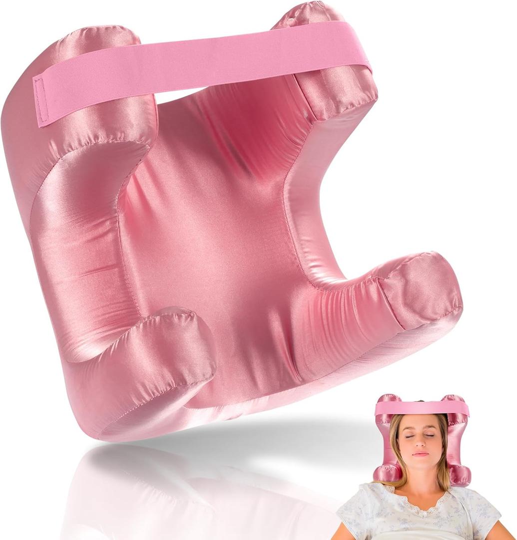 SAGUD Memory Foam Face Pillow for Side Sleeper Anti-Wrinkle Massage Bed Pillow with Soft Pillowcase Beauty Pillow for Sleeping Face Down, Pink