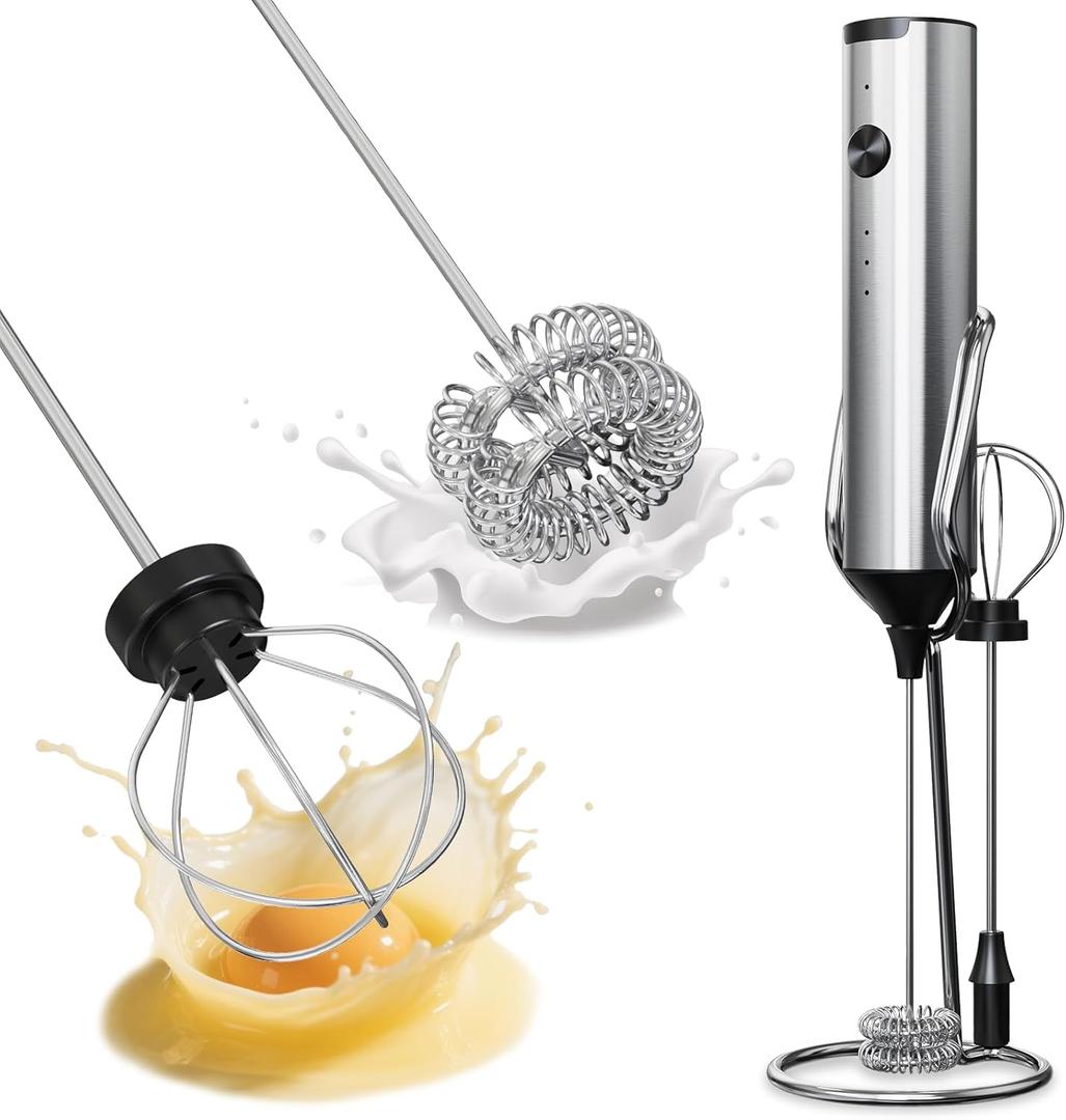 SOUTHMAN Milk Frother Handheld Foamer with Stainless Steel Stand, 3 Speeds Control, Electric Milk Frother Rechargeable Coffee Whisk, Drink Mixer for Latte, Cappuccino
