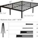 Wulanos King Size Bed Frame with Steel Slats Support, Sturdy and Durable, No Box Spring Needed, 16 Inch High 3500lbs Heavy Duty Metal Platform Frames with Storage, Noise-Free, Black