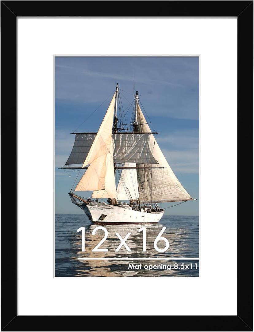PEALSN 12x16 Picture Frame, Display Pictures 8.5x11 with Mat or 12 x 16 Without Mat for Wall Mounting Display, Photo Frames, Diamond Art Frames, Black