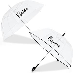 2 Clear Wedding Umbrellas, Large Bubble Wedding Umbrella for Bride and Groom with J Hook Handle Lightweight Bridal Umbrellas for Weddings Rain Outdoor Ceremony