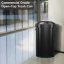 EKO 16-Gallon Round Black Stainless Steel Open Top Trash Can, Large Commercial Waste Bin with Detachable Lid and Carrying Handle, Brushed Metal Garbage Bin for Home, Office, Restaurant, Restroom