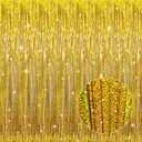GOER 3.2 ft x 8.2 ft Metallic Tinsel Foil Fringe Curtains Party Photo Backdrop Party Streamers for Birthday,Graduation,New Year Eve Decorations Wedding Decor (1 Pack,Laser Gold)