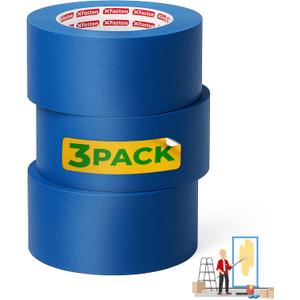 XFasten Blue Painters Tape 3 Inch Wide x 180 Feet Bulk (3-Pack, 540ft Total) Wall Safe UV-Resistant Blue Masking Tape 3 Inch Wide for Indoor and Outdoor Walls, Painting, Wood, Automotive