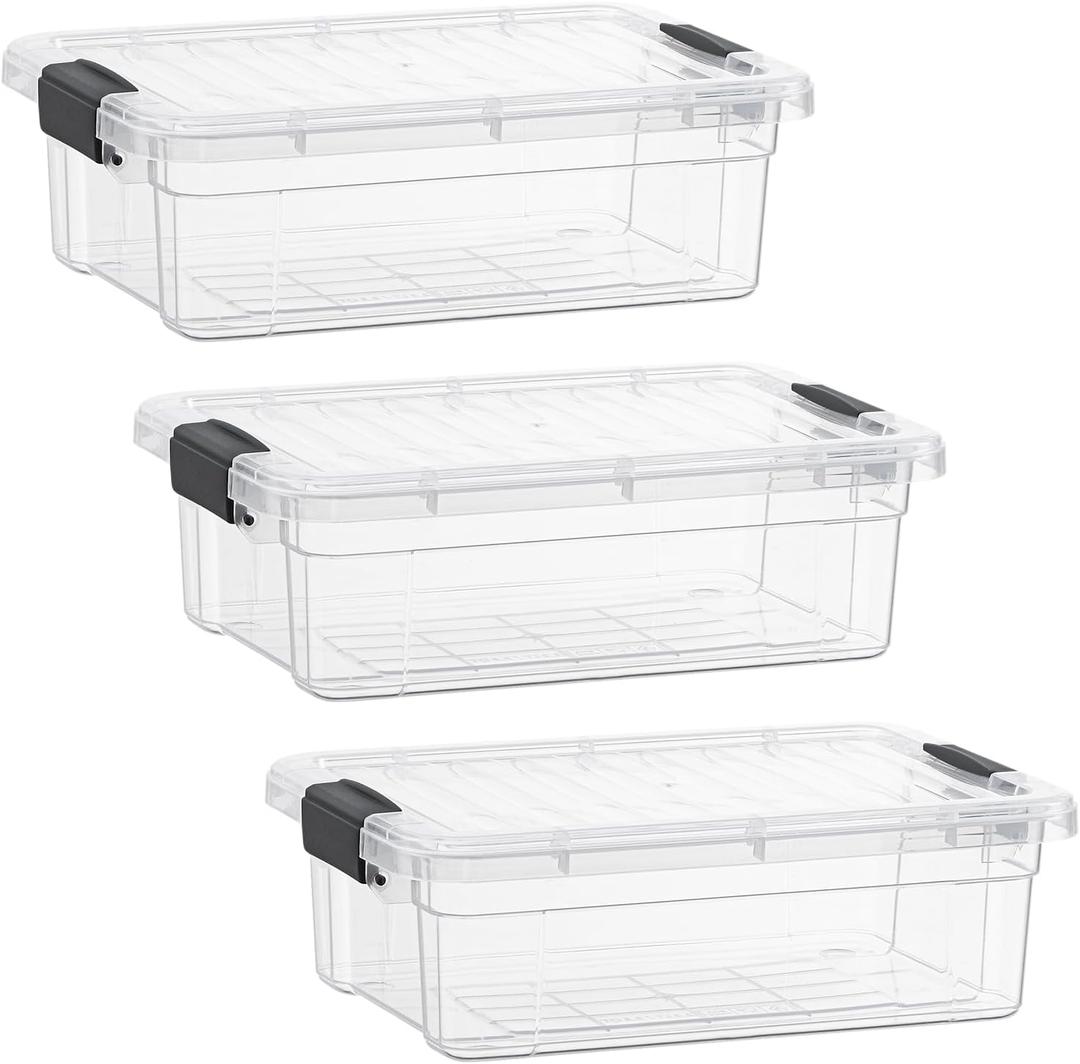 Superio Clear Storage Boxes with Lids, 1.27 Quart Plastic Container Bins for Organizing, Stackable Crates, BPA Free, Non Toxic, Odor Free, Organizers for Home, Office and Dorm, 3 Pack