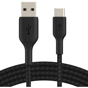 Belkin BoostCharge Braided USB-C to USB-A Cable (2M/6.6ft) for iPhone 16, iPhone 16 Pro, Samsung Galaxy S25, S24, Note20, Google Pixel 9 & 8, iPad Pro, Nintendo Switch 2, Carplay, & More - Black (Black)