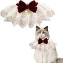 HEEPDD Cat Lace Bib Collar with Bow, Decorative Pet Bandana Scarf Costume, Small Size, Dress Up Accessories (Wine Red)