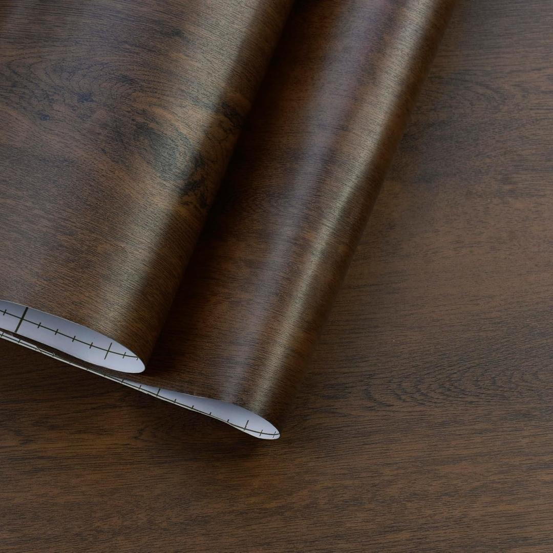 31''x354'' Dark Brown Wood Contact Paper Peel and Stick Wallpeper Self Adhesive Walnut Wood Grain Contact Paper for Furniture Countertops Bubble Free Design Thick Waterproof Top Vinyl Wrap