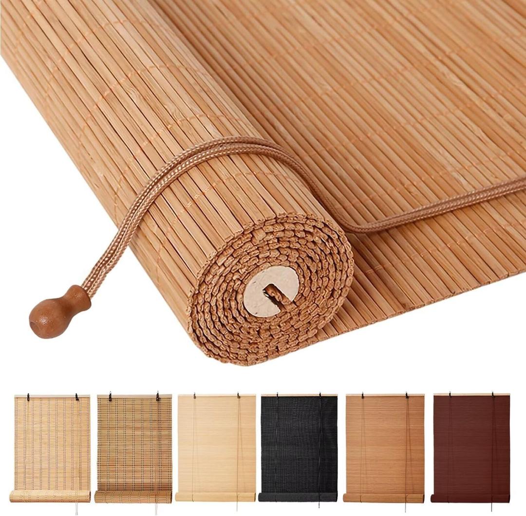 Bamboo Blinds, Easy to Install Bamboo Shades for Indoor Windows, Custom Sizes Roller Shades for Indoor Windows, Roll Up Blinds Indoor Outdoor Patio (21"W x 72"H, Coffee)