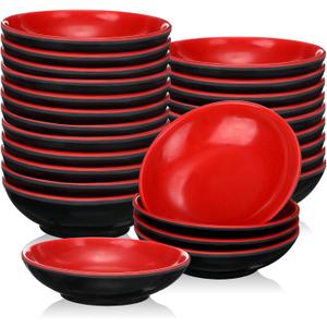 Hushee 25 Pcs Dipping Bowls Soy Sauce Dishes Dipping Sauce Cups Serving Plate Set Black Red Side Small Dish Pinch Bowls for Condiment, Soy, BBQ, Desserts(Round)