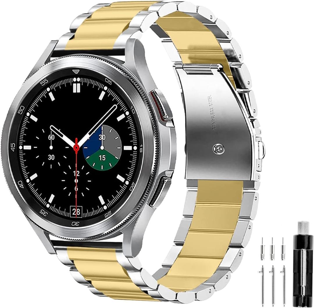 Compatible with Samsung Galaxy Watch 7 6 5 4 FE Band Pro Classic Active 2 40mm 44mm 43mm 47mm 45mm 42mm 46mm 20mm Galaxy Watch 3 Band 41mm Men Women Metal Elegant Casual Business Stainless Steel (Gold/Silver)