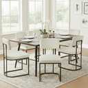 KISLOT Dining Chairs Set of 6, Upholstered Modern Kitchen Chairs with Ergonomic Backrest, Fabric Cushion Seat & Wire Drawing Metal Legs for Living Room, Restaurant, and Caf, White, 2Boxs