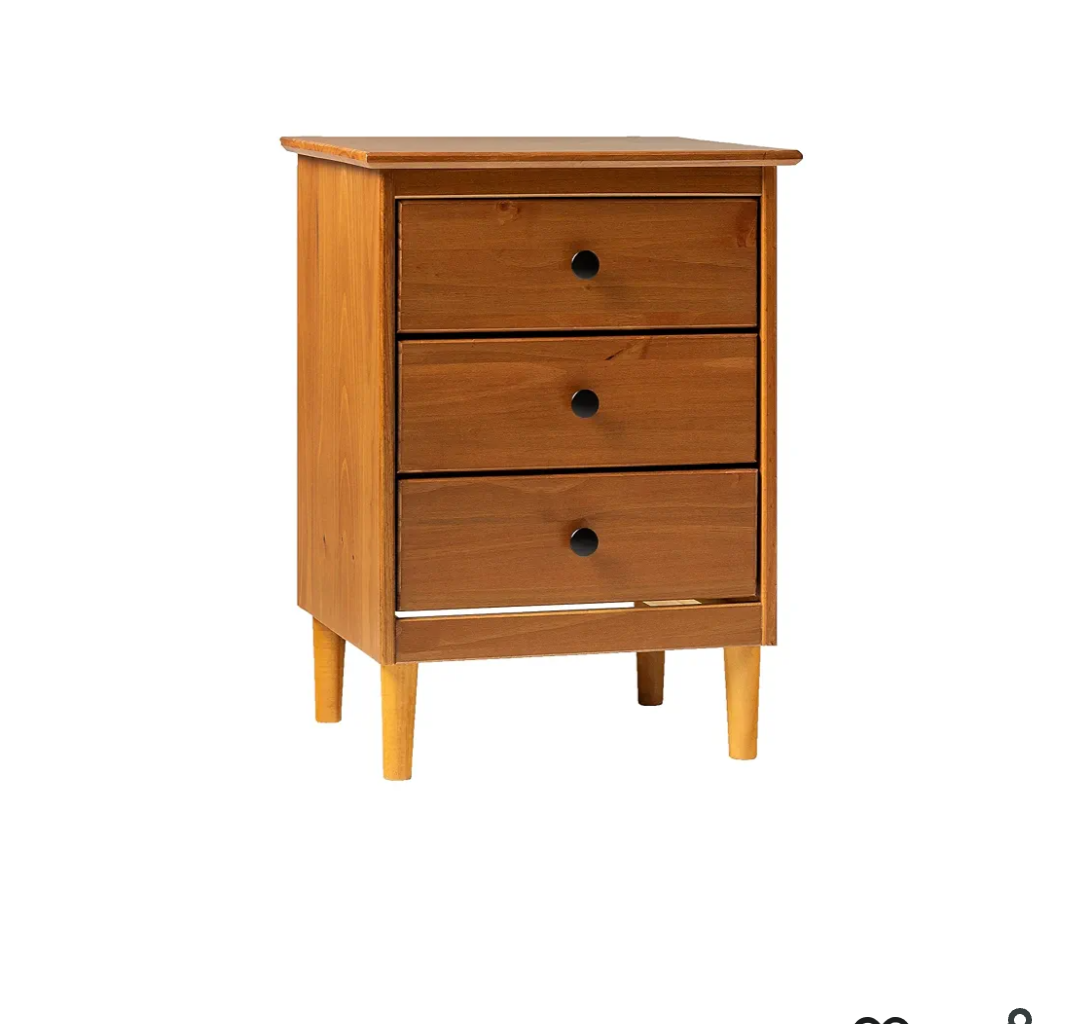 Walker Edison Traditional Wood 3 Drawer Nightstand Side Table Bedroom Storage Drawer and Shelf Bedside End Table, 18 Inch, Caramel