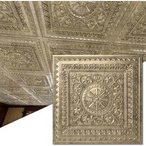 Art3d 12-Pack PVC Drop Ceiling Tiles (48 Sq.Ft), 24"x24" Decorative Panels for Home and Office, 2ft x 2ft, Gold
