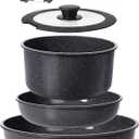 GiPP Ceramic Pots and Pans Set Non Stick, Nonstick Detachable Handle Cookware Sets, Non Toxic Induction Kitchen Pot and Pan with Removable Handle, Healthy RV Cookware, Dishwasher Oven Safe, 5 Piece (Dark Gray)