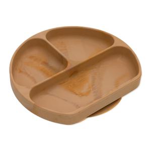 Bumkins Toddler and Baby Suction Plate, Silicone Divided Grip Dish for Babies and Kids, Baby Led Weaning, Children Feeding Supplies, Non Skid Sticky Bottom, Platinum Silicone, 6 Months Up, Woodgrain (F1 Woodgrain-GD)