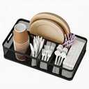 Paper Plate Organizer and Utensil Caddy for Countertop with Handle, 6-Compartment Paper Plate Holder and Silverware Tray for Cups, Forks, Spoons, Napkins - Ideal for Party, Camping, Picnic