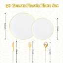 DaYammi 150Pcs Gold Plastic Plates with Disposable Silverware,White Gold Disposable Dinnerware Set - 30 Dinner Plate,30 Dessert Plate,90 Gold Cutlery with White Handles,Fancy Plates for Party Wedding