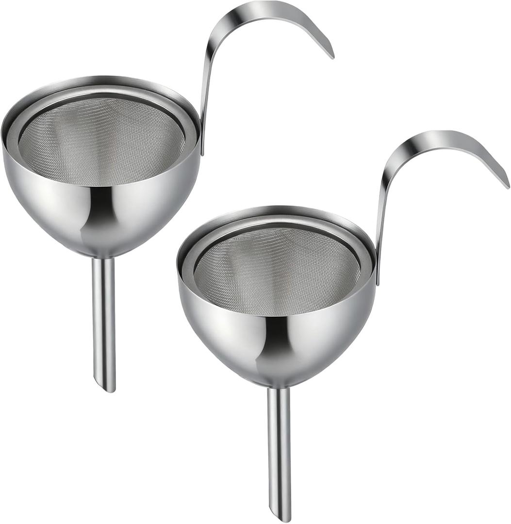 2 Sets Stainless Steel Funnel with Strainer 3 Inch Mouth Diameter Wine Filter Strainer for Filling Bottles, Oils, Juice, Wine, Coffee, Milk