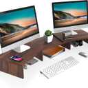 FITUEYES Dual Monitor Stand 3 Shelf Computer Monitor Riser, Wood Desktop Stand with Adjustable Length and Angle, Desk Accessories, Office Supplies Medium Brown, DT108002WB