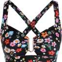 ZAFUL Women U-Wired Bikini Top Only- Ruched Cut Out Back-Cross Adjustable Straps Bathing Suit Top Only for Large Bust (Black, XL)