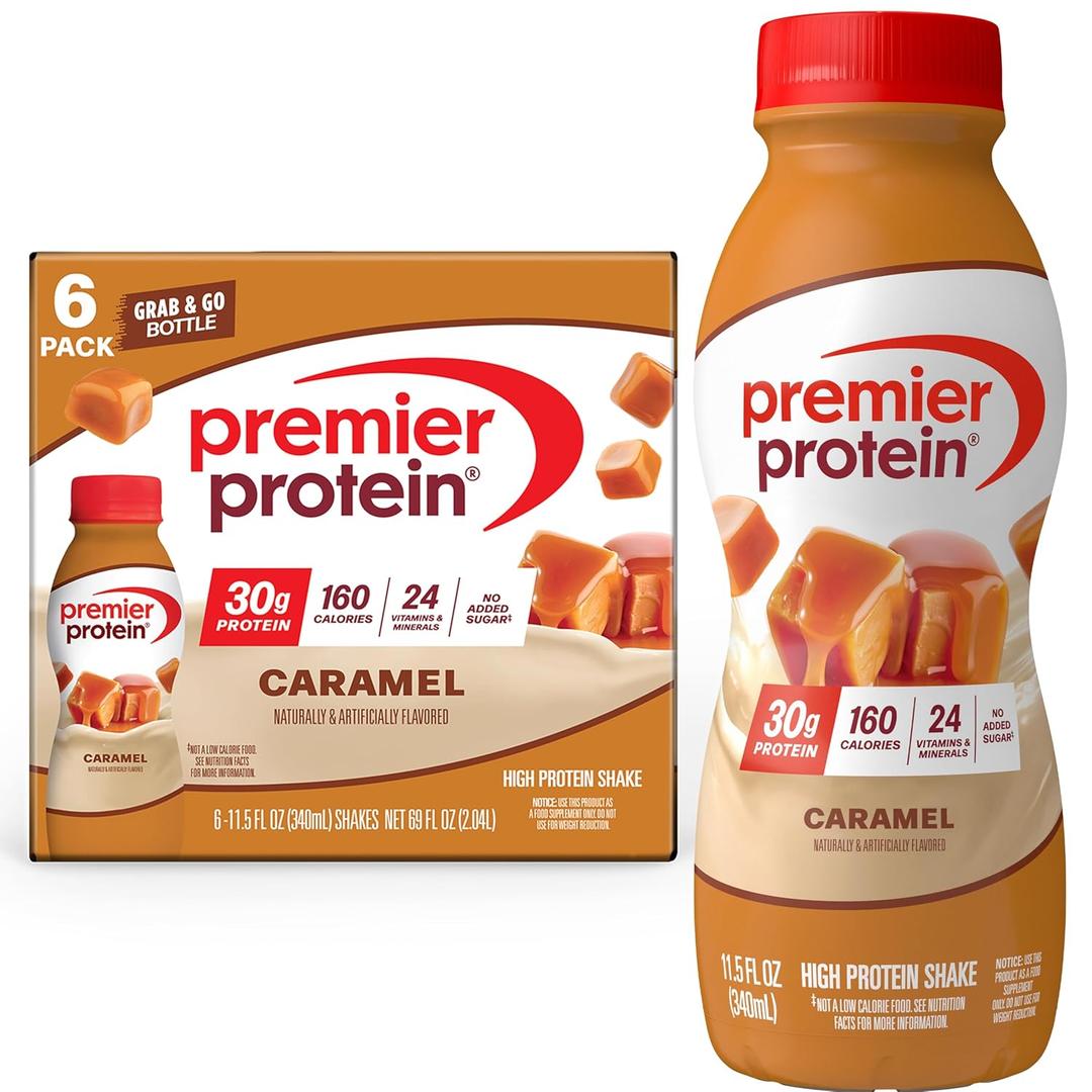 Premier Protein 30g High Protein Shake, Caramel, 6 Pack | 160 Calories, 24 Vitamins & Minerals, No Added Sugar, Supports Muscle Health, Gluten-Free, 11.5 oz EXP: 02/26/2026