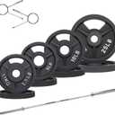 Fitvids Olympic Cast Iron 2-Inch Weight Plates Including 6FT Olympic Barbell Bar & Safely Locks, Barbell Set (85 Lbs Plates + 6 FT Barbell Bar), Multiple Packages