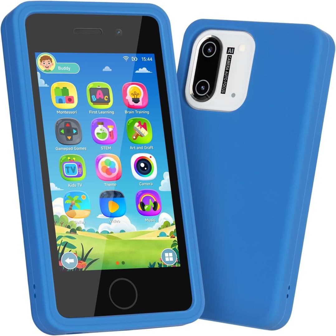 3.97" Touchscreen Kids Toys Smart Phone, Kids Phone with Games & Dual Camera, Toddler Toys Phone, Boys and Girls Learning Toy Phone for 3-9 Years Old (Blue)
