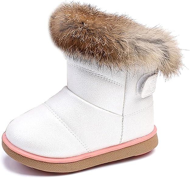 KVbabby Toddler boots Kids Snow Boots Girl's Warm Winter Boots Waterproof Boot PU Leather Non-slip, US 7 White