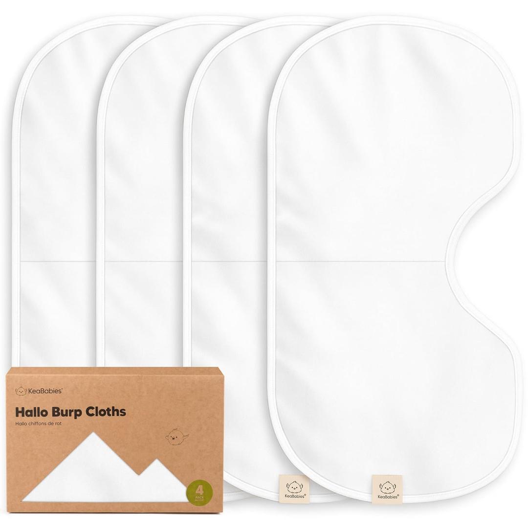 KeaBabies 4-Pack Baby Burp Cloths Baby Girl, Boy - Organic Cotton Burp Cloth, Extra Large, Absorbent, Soft Burping Cloths & Bibs Set for Babies, Newborn Burp Clothes, Thick Burp Rags (Soft White)