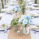 Zeyune 6 Sets Mason Jar Centerpiece Table Decorations, Artificial Peony Baby's Breath Flower Bouquets, Faux Flowers with Vase, Rustic Decor Gifts for Home, Wedding, Holiday (Blue)