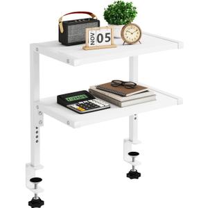 IBUYKE Clamp on Desk Organizer Shelf,12.9 inches Desk Extender Shelves, Above or Below Desk 2-Tier Adjustable Storage Shelves for Desktop Accessories,White,TMZ007W