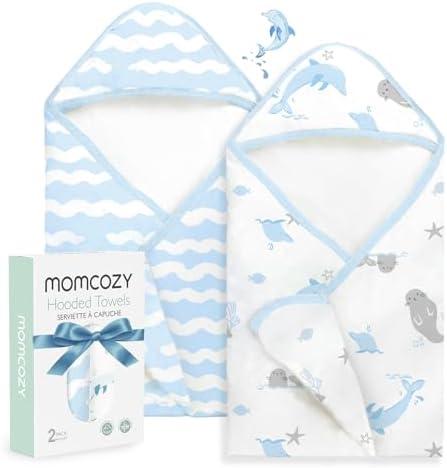 Momcozy Baby Towel with Hooded-Original Design Baby Towel Set -Soft & Absorbent- Shower Gifts or Bath Essential for Infant, Newborn, Toddler, Marine Sea Whale Seal Waves Magic
