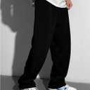 RoseSeek Boy's Baggy Pants Letter Elastic High Waisted Wide Leg Sweatpants Athletic Track Pants Joggers, Black, 15Y
