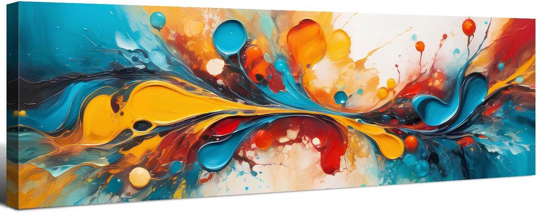 Colorful Abstract Wall Art Teal Blue Orange Canvas Pictures Watercolor Fluid Textured Painting Graffiti Wall Decor Modern Fantasy Liquid Abstract Prints for Living Room Bedroom Home Decorations 14x48", Colorful Abstract 