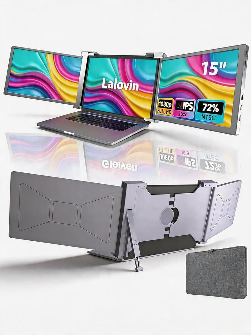 15" Laptop Screen Extender, 3.59 lbs Lightweight Portable Laptop Monitor Extender, 1080P FHD Triple Monitor for 15-17.3" Laptop,Plug-Play HDMI/USB-C/A, MacOS/Windows/Android