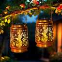 Solar Lanterns Outdoor Waterproof Hummingbird Hanging Solar Lantern Metal Patio Yard Garden Decoration Gifts for Mom Grandma 2 Packs
