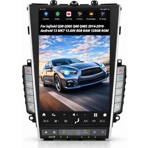 AuCar Mark 7 13.6 Inch Touch Screen Android 13 Car Radio for Infiniti Q50 Q50S Q60 Q60S 2014-2019 Head Unit Wireless Carplay Android Auto GPS Navigation Multimedia Player 8GB RAM 128GB ROM