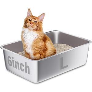 Stainless Steel Litter Box, 20"x14"x6"(Deep) High Sided Large Metal Litter Boxes Easy Clean, Non Stick No Smell Cat Litterbox for Adult Cats/Kitty/Kitten