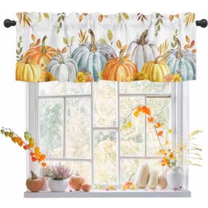 JasmineM Thanksgiving Valances Curtains for Living Room Fall Harvest Maple Leaves Rod Pocket Curtains for Bedroom Pumpkin Farm 54x18in