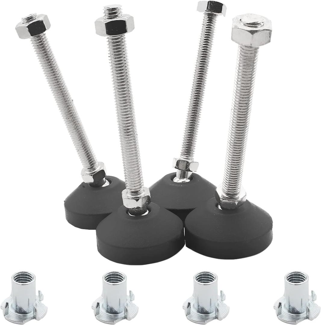 Luomorgo 4 Pcs M8 Leveling Feet with T-Nut, Anti Skid Threaded Rubber Feet, Adjustable Swivel Levelers for Furniture Feet, Heavy Duty Appliance Feet for Mechanical Equipment (D50 x M8 x H100)