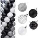 41Pcs 6cm Christmas Glitter Ball Ornaments, Shatterproof Plastic Xmas Tree Decorations for Holidays, Weddings, Parties - Black, White, Silver