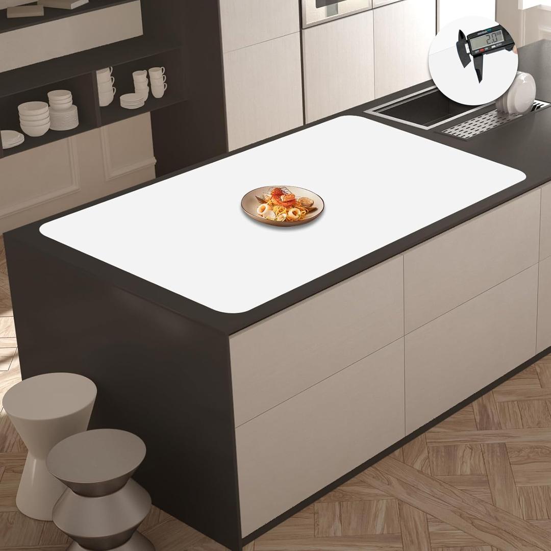 2MM Extra Thick Silicone Mats for Kitchen Counter, 35.4"x23.6" Kitchen Island Largest Heat-Resistant Baking Mat, Thicker Non-Slip Desk Protect Mat, Multipurpose Countertop Protector, Semitransparent (Translucent)